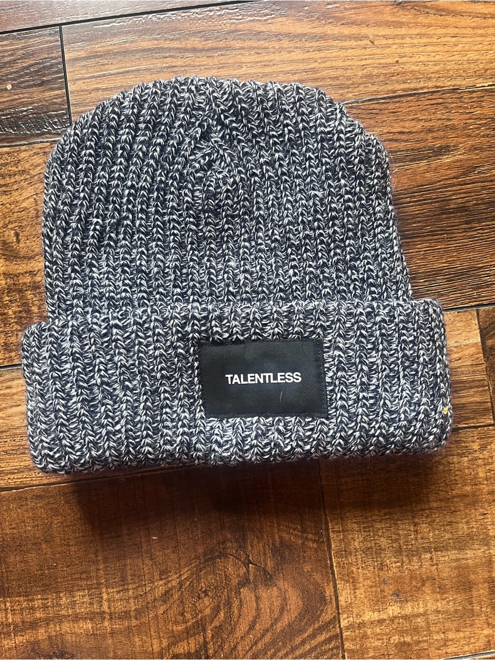 TALENTLESS Black & White Marled Ribbed Knit Beanie